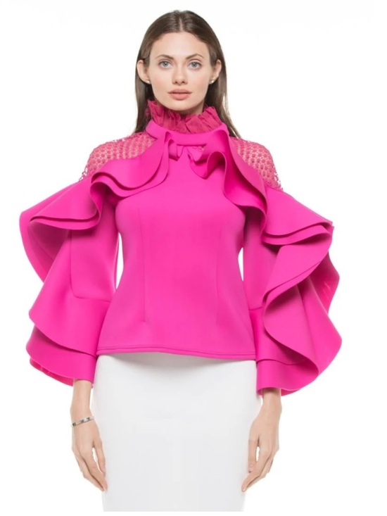Tops - Bold Fuchsia Ruffle-Sleeve Women's Top